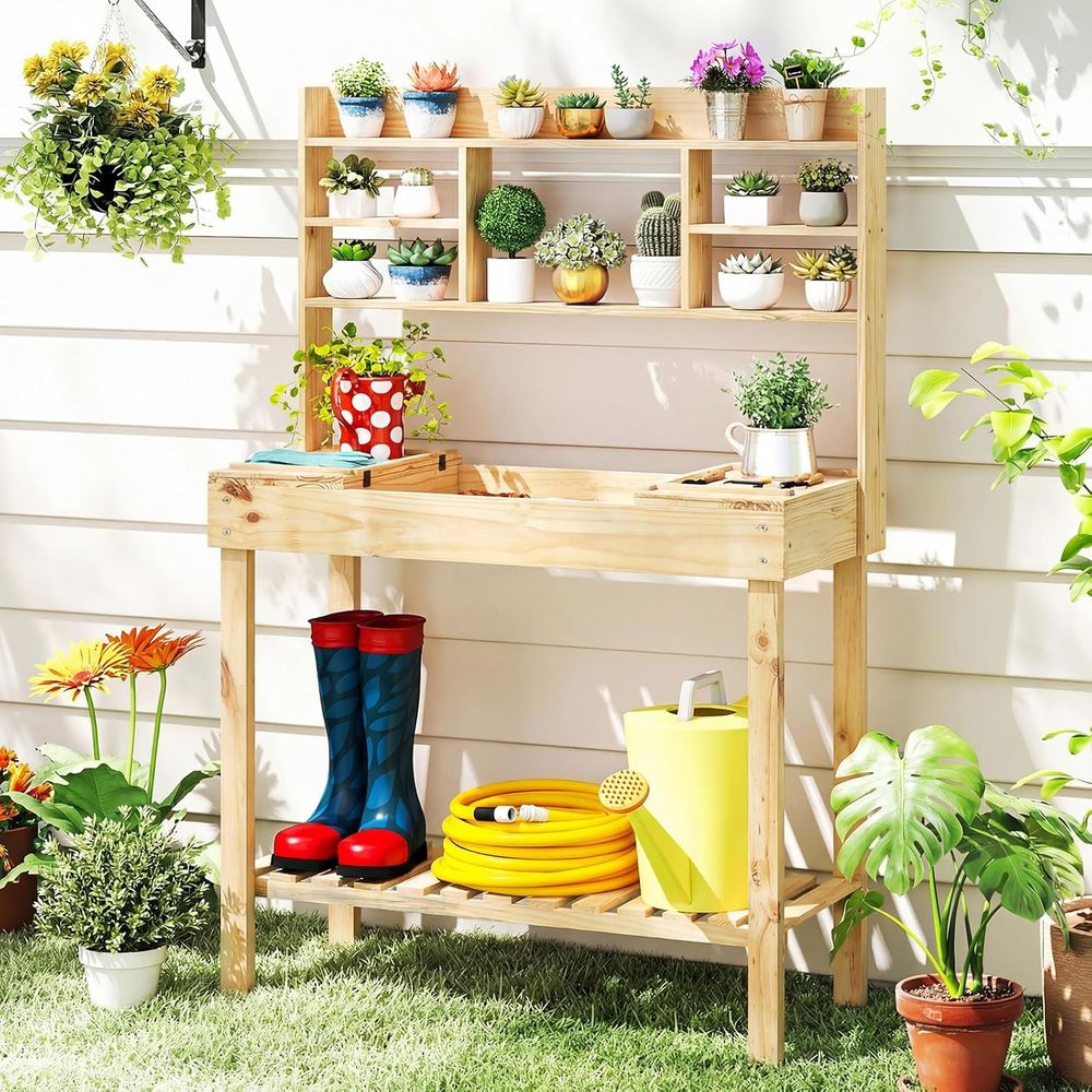 Potting Bench Table, 60” Wood  - огляд і ціна Workbench Woodworking